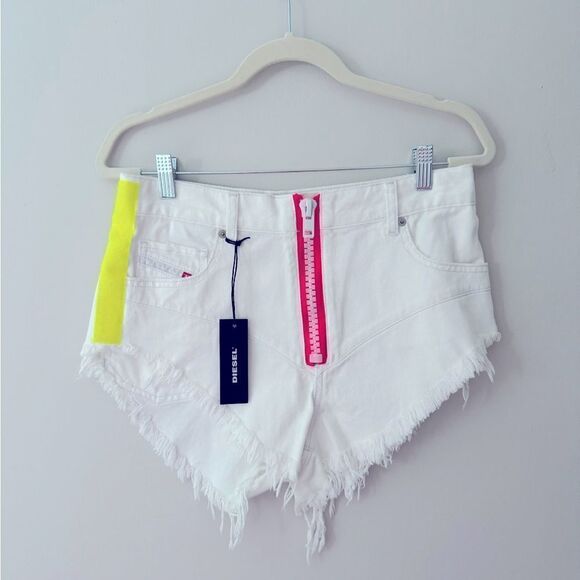 ⭕️ DIESEL Denim Shorts White Neon Zipper 27 - Picture 1 of 5